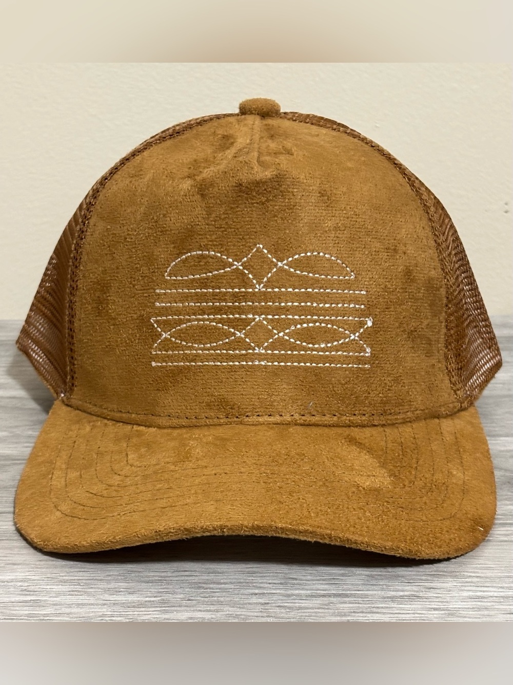 Suede Mesh Trucker Cap Brown NEW